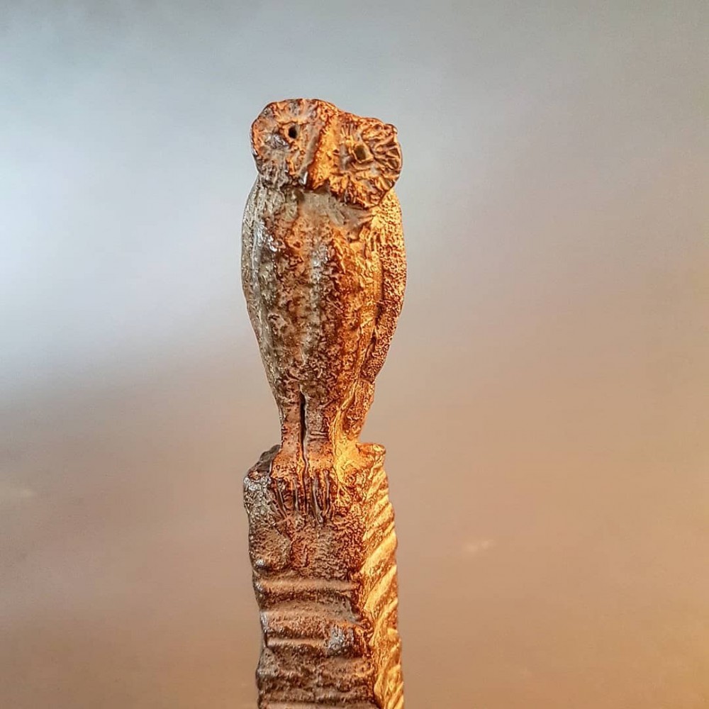 Chouette, sculpture animalière bronze Chouette de Sophie Verger, détail