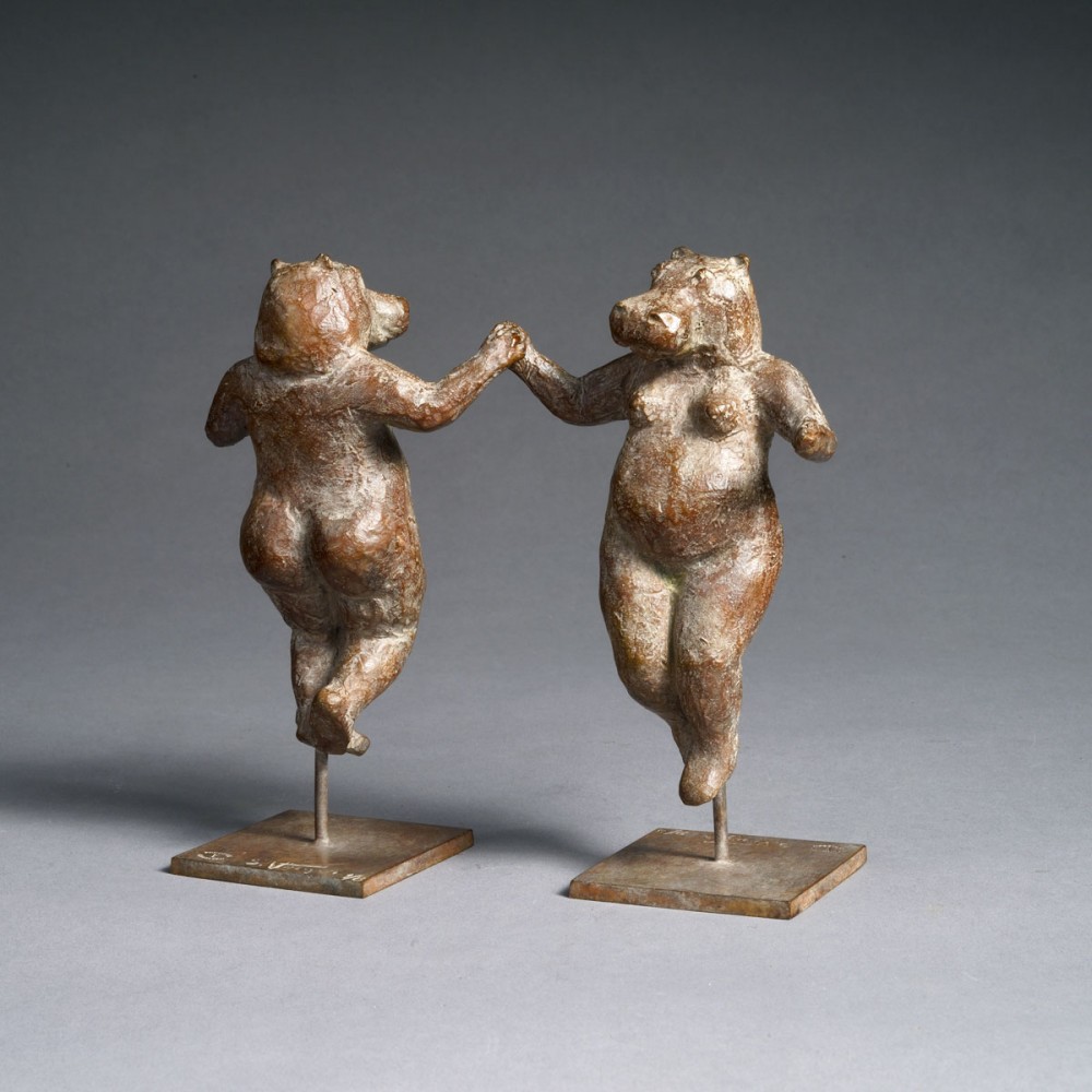 Deux danseuses hippopotames, sculpture animalière bronze hippopotame de Sophie Verger
