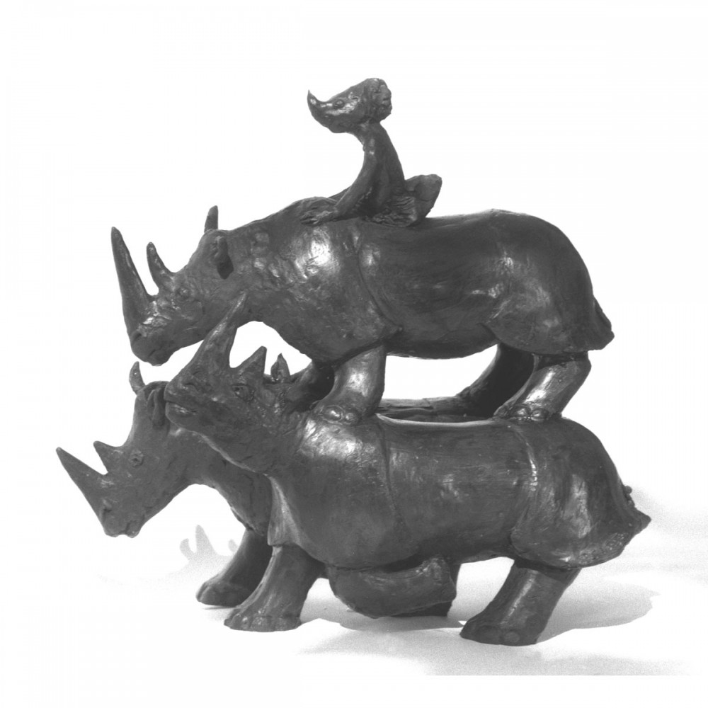 Rider on three rhinoceros