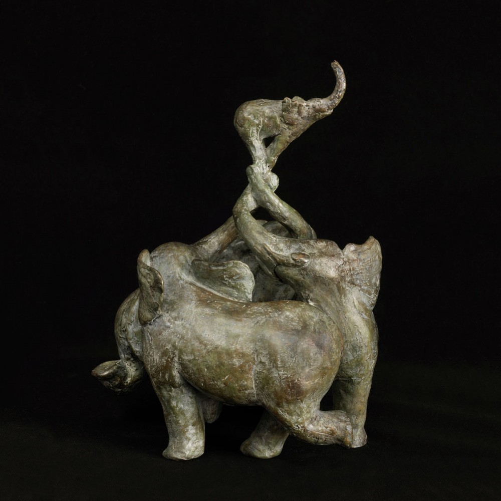 Danse des trompes 2, sculpture animalière bronze éléphant de Sophie Verger
