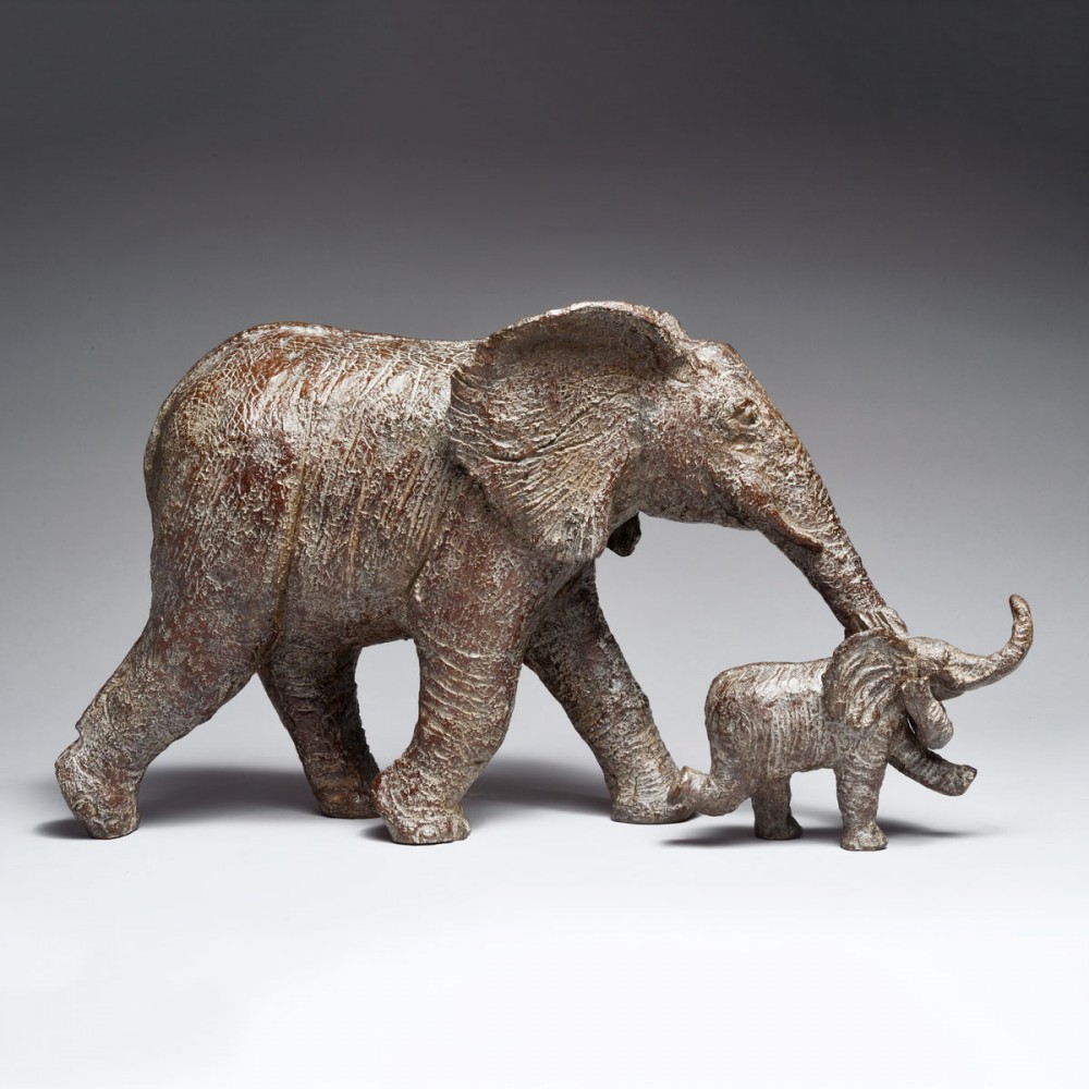 Premiers pas, sculpture animalière bronze éléphant de Sophie Verger