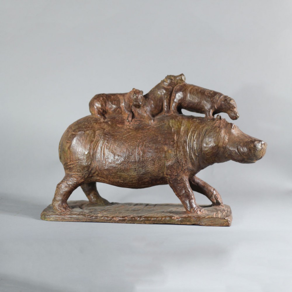 Promenades des hippopotames, sculpture animalière bronze hippopotame de Sophie Verger