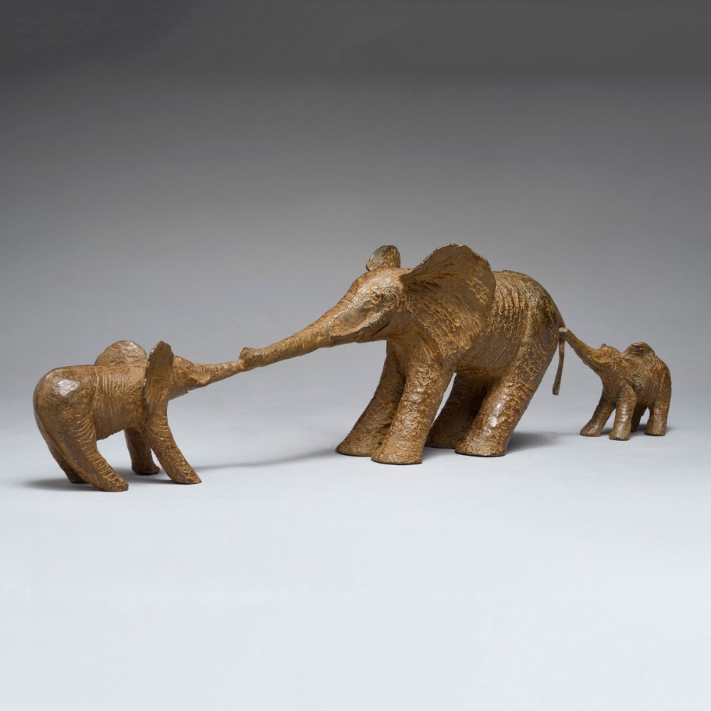 Jeu de la corde version 2, sculpture animalière bronze éléphant de Sophie Verger