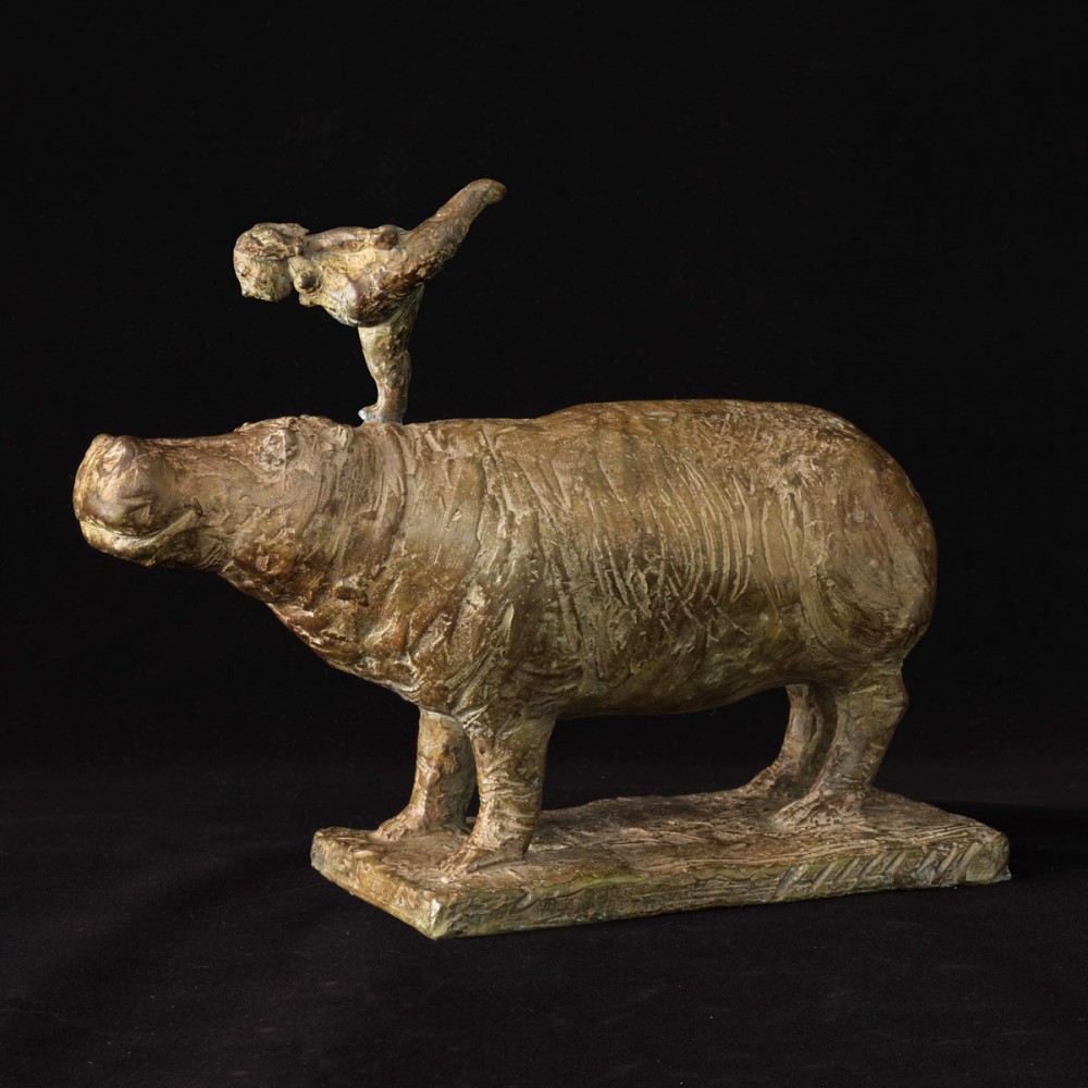 Hippopotame et danseuse, sculpture animalière bronze hippopotame de Sophie Verger
