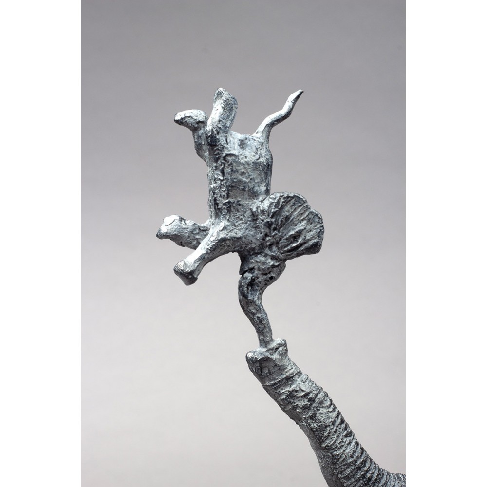 En Afrique ou quatre éléphants heureux, sculpture animalière bronze détail