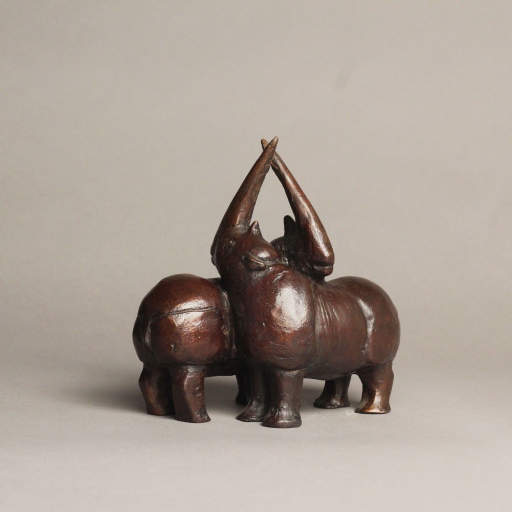 Sculpture bronze Rhinocéros amoureux version2, statue animalière Rhino