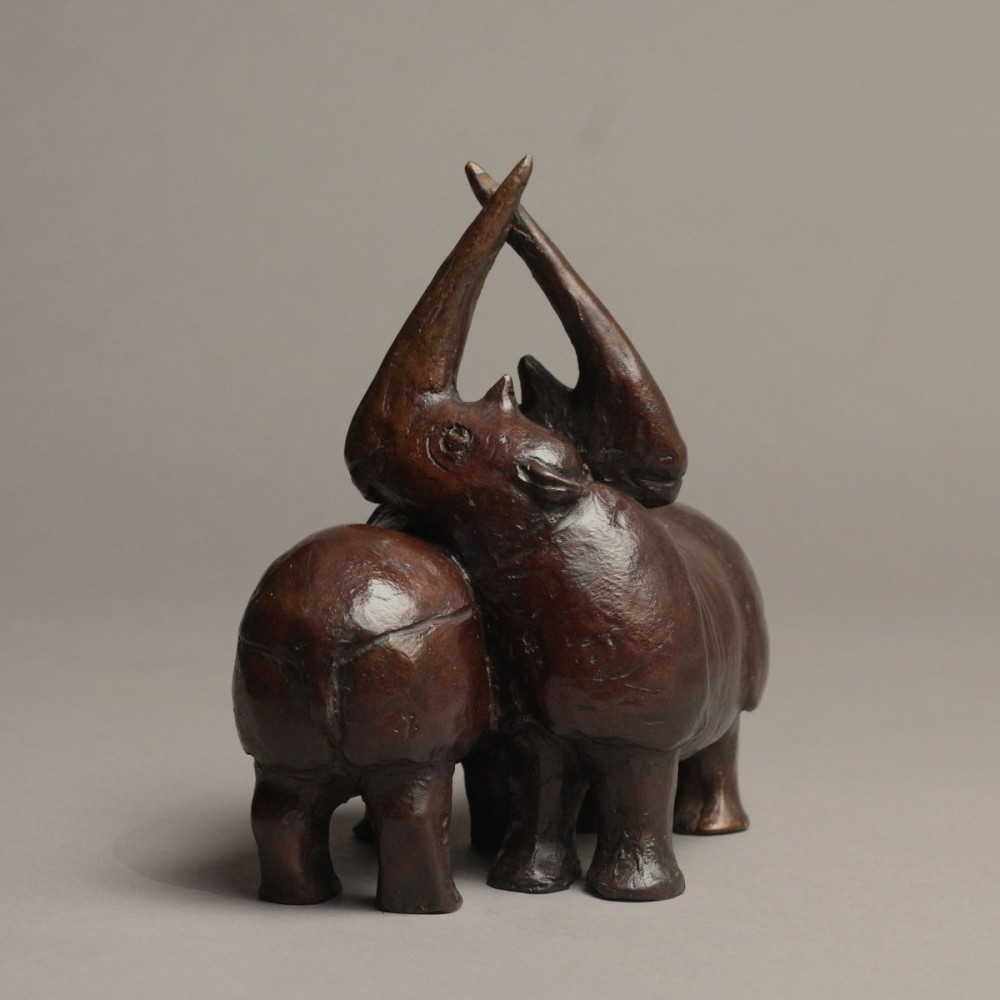 Détail Sculpture bronze Rhinocéros amoureux version2, statue animalière Rhino