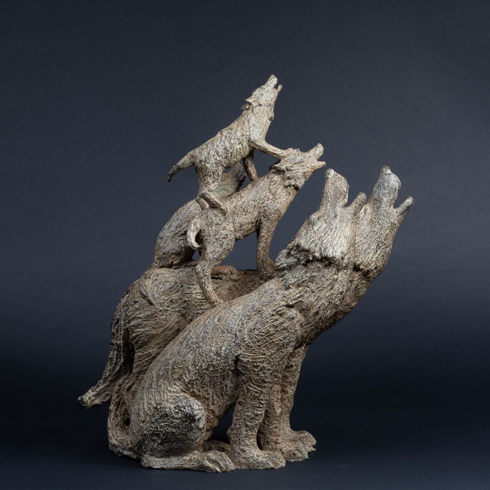 Chorus, sculpture animalière bronze loup de Sophie Verger