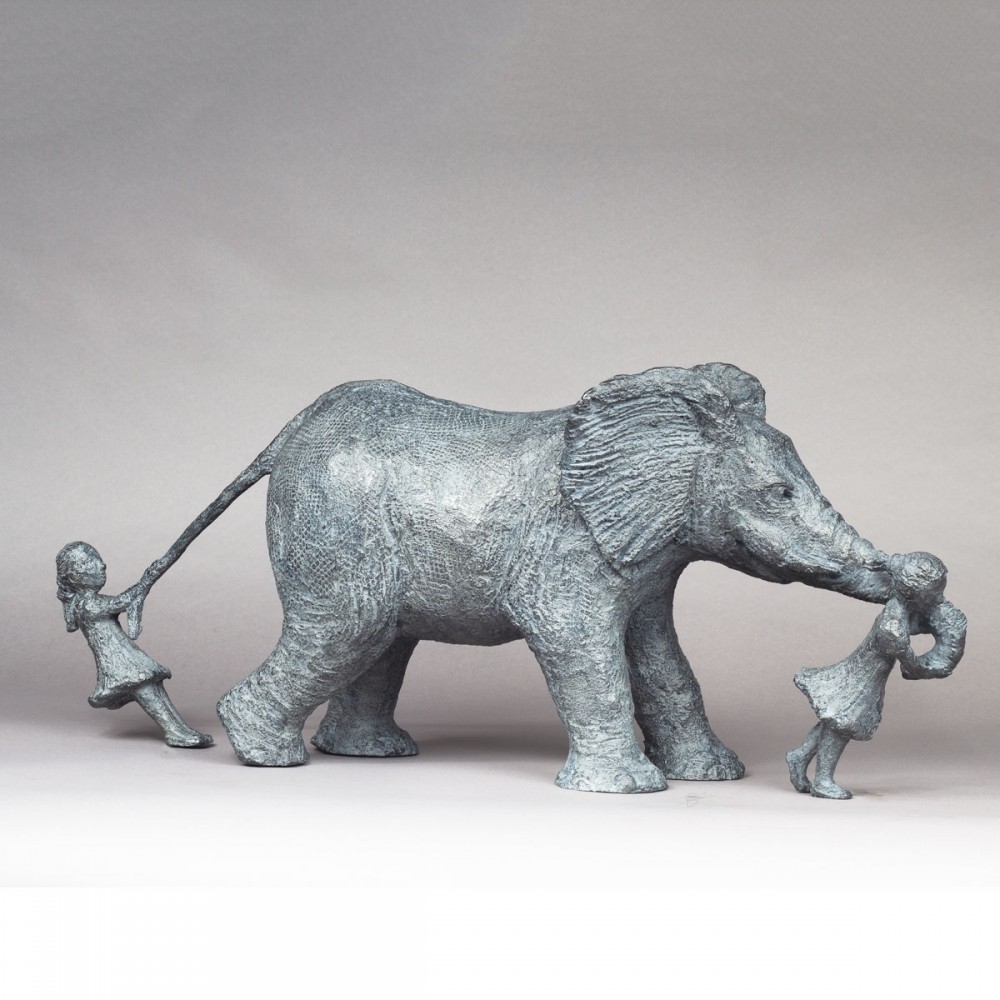 sculpture bronze Le préféré des deux, statue animalière bronze éléphant de Sophie Verger