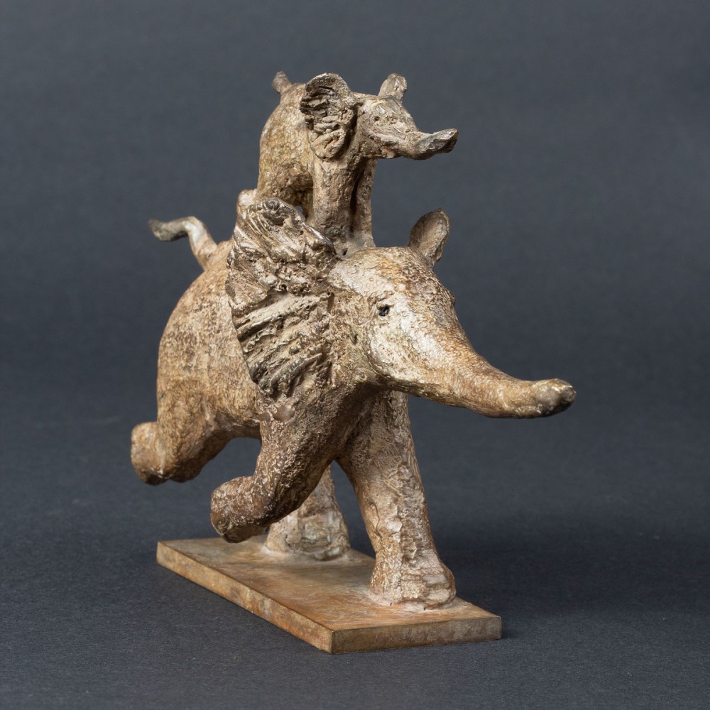 Cours-y vite ! Sculpture animalière bronze éléphant de Sophie Verger