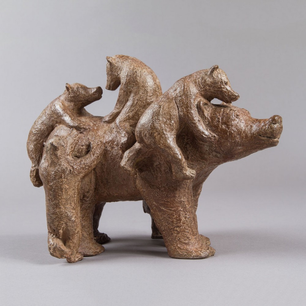 Sculpture bronze En famille, statue animalière ours de Sophie Verger