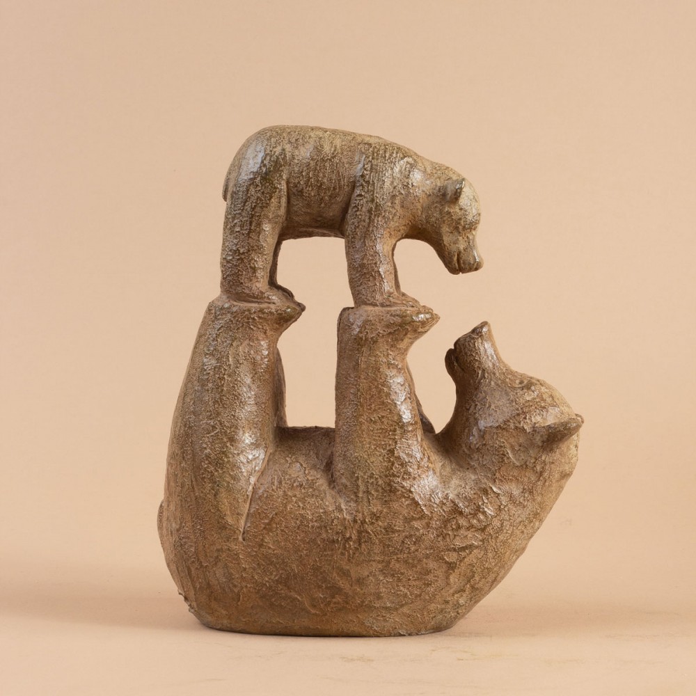 Sculpture bronze ours Jeux, statue animalière ours de Sophie Verger