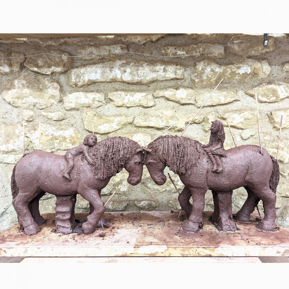 Sculpture bronze Chevaux et enfants, statue animalière cheval et enfants de Sophie Verger
