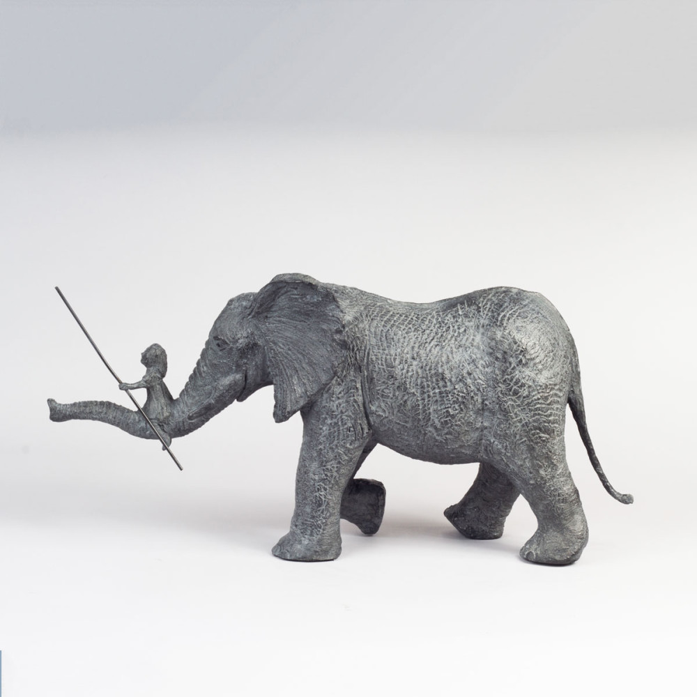 Sculpture bronze l'AVENTURE, statue animalière éléphant de Sophie Verger