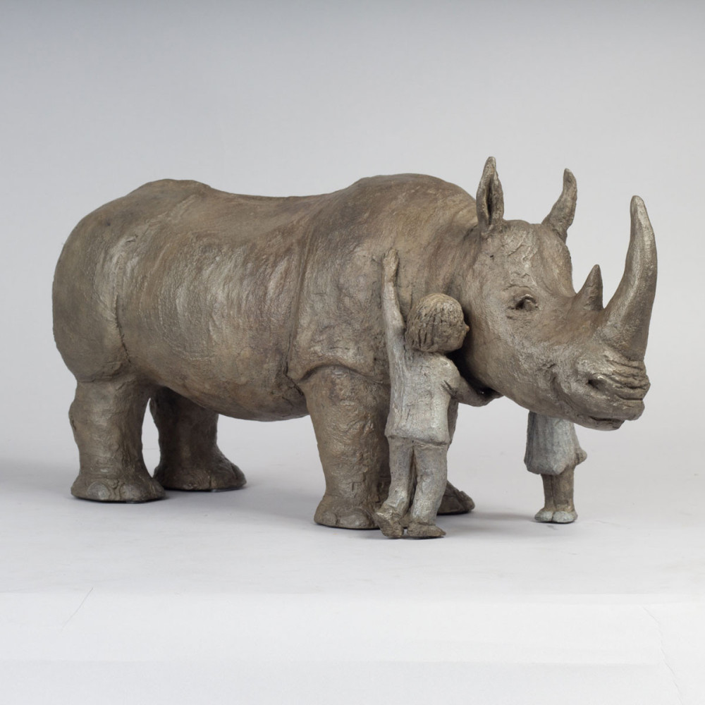 Sculpture bronze Un Rhinoceros d'Exception, statue animalière rhino de Sophie Verger