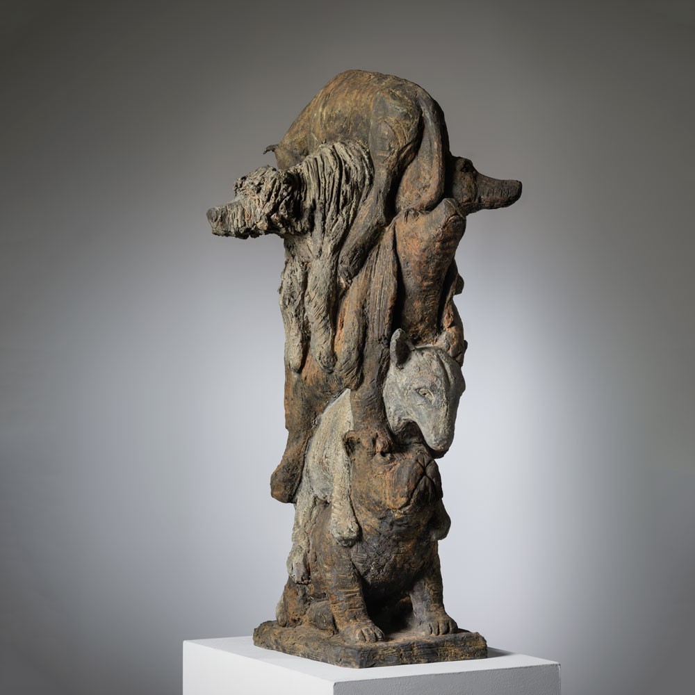 sculpture bronze Colonne de chiens, statue animalière bronze chien de Sophie Verger
