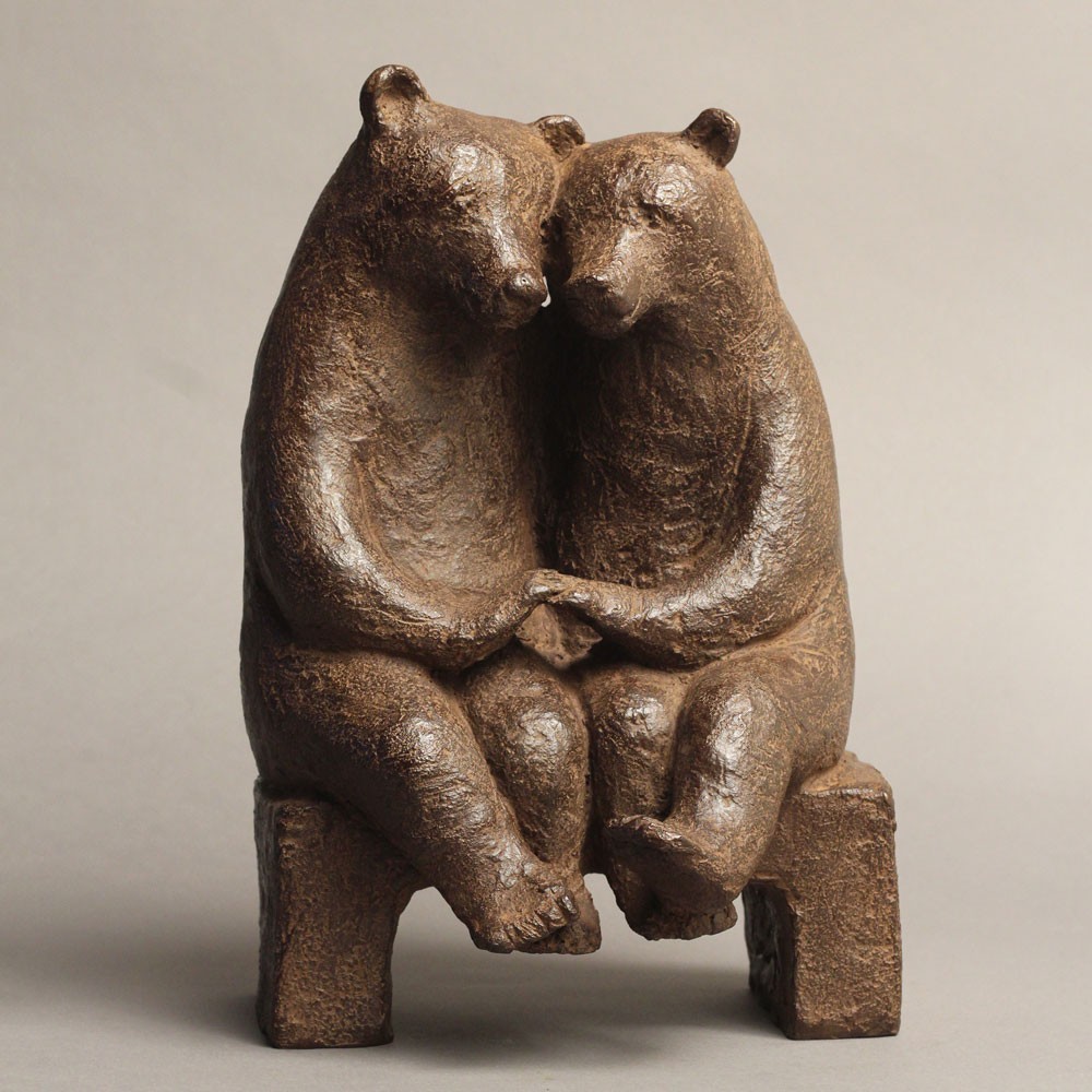 Les fiancés sur un banc, sculpture bronze animalière éléphant de Sophie Verger