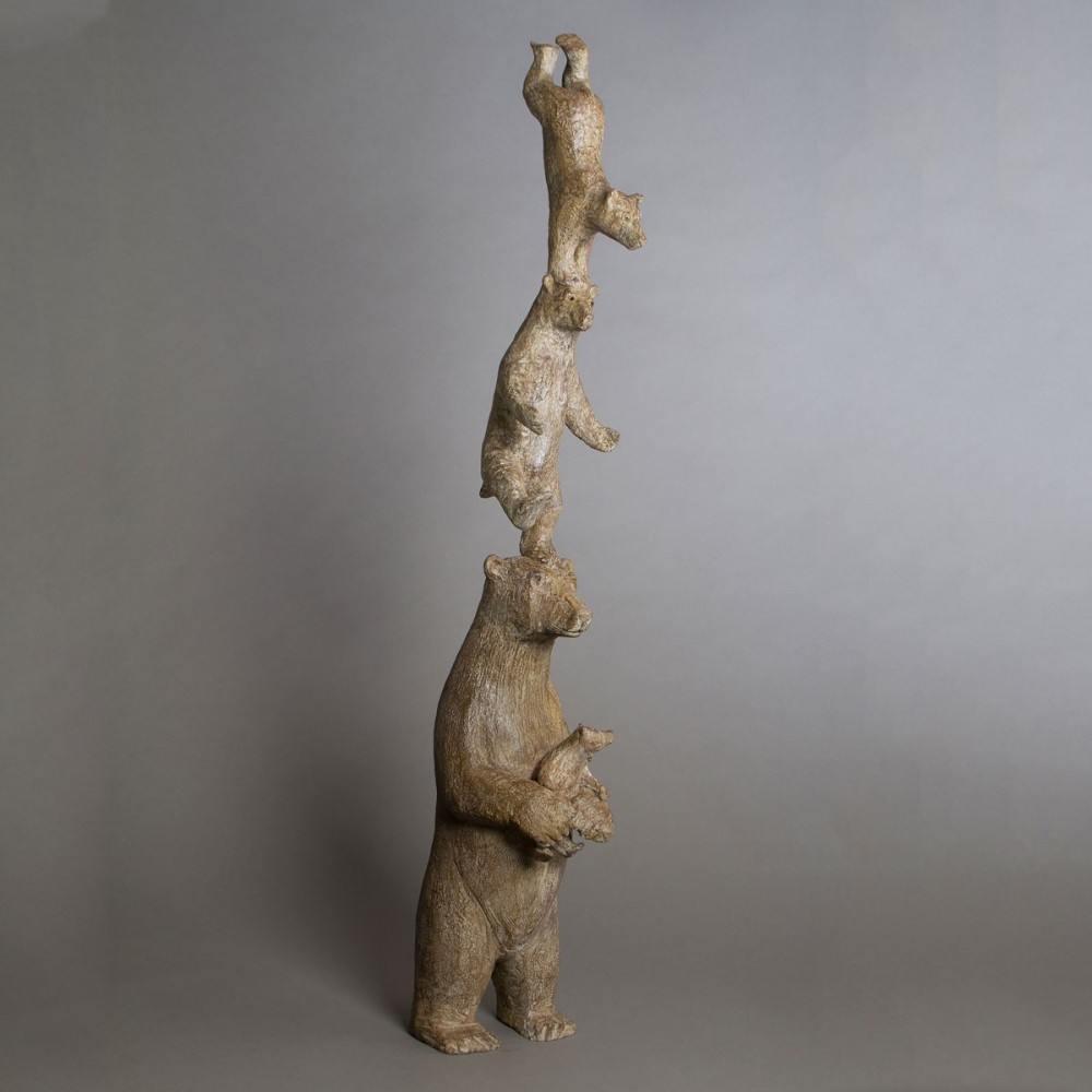 Sculpture bronze quatre Pizzlys, statue animalière bronze ours de Sophie Verger