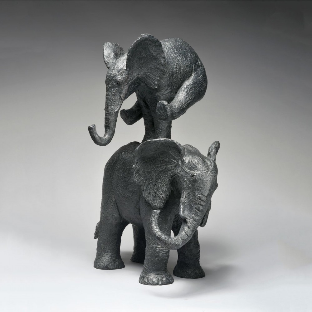 Éléphant saute, sculpture animalière bronze éléphant de Sophie Verger