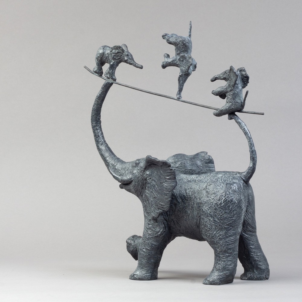 Mes trois garnements, sculpture animalière bronze éléphant de Sophie Verger