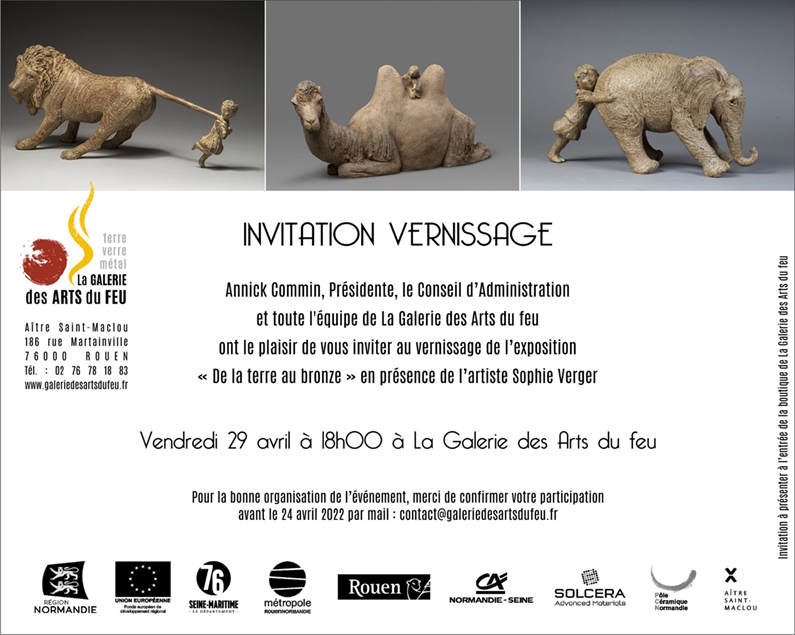 Invitation Vernissage de l'expo de la Terre au Bronze de Sophie Verger à la Galerie des Arts du Feu