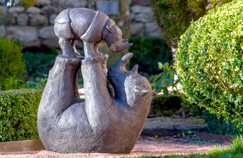 Sculpture bronze Ours et enfant,P&egrave;re et Fille !
