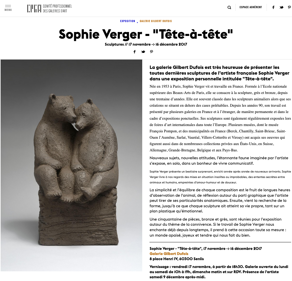 Sophie Verger - "Tête-à-tête" dans Comité Professionel des Galeries d'art